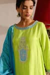 Buy_RoohbyRidhimaa_Green Viscose Raw Silk Embroidered Zari Aarya Asymmetric Kurta Salwar Set 