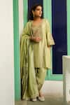 Buy_RoohbyRidhimaa_Green Viscose Raw Silk Embroidered Zari Round Khizaan Paisley Kurta Salwar Set_at_Aza_Fashions