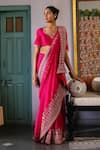 Buy_RoohbyRidhimaa_Pink Organza Embroidered Mohini Floral Jaal Saree With Unstitched Blouse Piece _at_Aza_Fashions