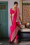 RoohbyRidhimaa_Pink Organza Embroidered Mohini Floral Jaal Saree With Unstitched Blouse Piece _Online_at_Aza_Fashions