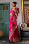 Buy_RoohbyRidhimaa_Pink Organza Embroidered Mohini Floral Jaal Saree With Unstitched Blouse Piece _Online_at_Aza_Fashions