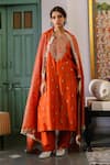 Buy_RoohbyRidhimaa_Orange Viscose Raw Silk Embroidered Zari Round Neck Muktalif Kurta Pant Set _at_Aza_Fashions