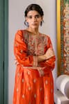 RoohbyRidhimaa_Orange Viscose Raw Silk Embroidered Zari Round Neck Muktalif Kurta Pant Set _at_Aza_Fashions