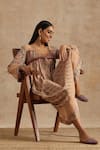 SAMVRIH_Beige Muslin (60% Viscose Digital Printed Floral Round Dress _at_Aza_Fashions