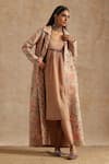 Buy_SAMVRIH_Beige Muslin (60% Viscose Digital Printed Floral Dress Round Jacket With _at_Aza_Fashions