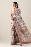 Buy_SAMVRIH_White 70% Cotton Digital Printed Floral Boota V Shwet Suman Saree With Blouse _at_Aza_Fashions