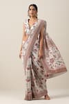 Shop_SAMVRIH_White 70% Cotton Digital Printed Floral Boota V Shwet Suman Saree With Blouse _Online_at_Aza_Fashions