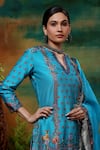 SAMVRIH_Blue Chanderi Silk Digital Print Floral V Neck Neel Sitara Kurta Sharara Set _Online_at_Aza_Fashions