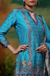 SAMVRIH_Blue Chanderi Silk Digital Print Floral V Neck Neel Sitara Kurta Sharara Set _at_Aza_Fashions