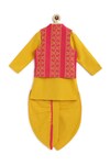 Shop_Tiber Taber_Yellow 100% Cotton Woven Fleur Bundi Kurta Set _at_Aza_Fashions