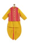 Tiber Taber_Yellow 100% Cotton Woven Fleur Bundi Kurta Set _Online_at_Aza_Fashions