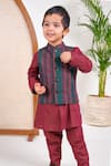 Buy_Tiber Taber_Maroon 100% Cotton Woven Mosaic Bloom Bundi Kurta Set _at_Aza_Fashions