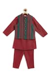 Tiber Taber_Maroon 100% Cotton Woven Mosaic Bloom Bundi Kurta Set _Online_at_Aza_Fashions