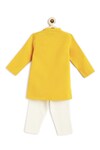 Shop_Tiber Taber_Yellow 100% Cotton Embroidery Elephant Magical Kurta With Pyjama _at_Aza_Fashions