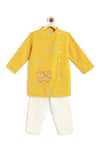 Tiber Taber_Yellow 100% Cotton Embroidery Elephant Magical Kurta With Pyjama _Online_at_Aza_Fashions