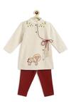 Tiber Taber_Cream 100% Cotton Embroidery Lion Mighty Kurta With Pyjama _Online_at_Aza_Fashions