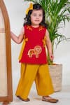 Buy_Tiber Taber_Red 100% Cotton Embroidery Lion Proud Kurta With Palazzo _at_Aza_Fashions