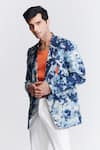 Buy_S&N by Shantnu Nikhil_Blue Denim Printed Abstract Blazer _Online_at_Aza_Fashions