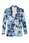 Shop_S&N by Shantnu Nikhil_Blue Denim Printed Abstract Blazer _Online_at_Aza_Fashions