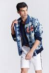 Shop S&N By Shantnu Nikhil Blue Denim Embroidery, Patchwork Abstract Print Varsity Jacket Online at Aza Fashions Shop_S&N By Shantnu Nikhil_Blue Denim Embroidery, Patchwork Abstract Print Varsity Jacket_Online_at_Aza_Fashions