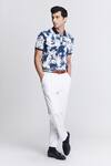 Buy_S&N by Shantnu Nikhil_Blue Supima Printed Abstract T Shirt _at_Aza_Fashions