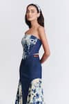 Shop_S&N by Shantnu Nikhil_Blue Denim, Lycra Embroidery Round Neck Abstract Print Corset Top _Online_at_Aza_Fashions