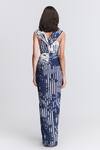 Shop_S&N By Shantnu Nikhil_Blue Polyester, Spandex Sweetheart Neck Stripe Print Draped Gown _at_Aza_Fashions