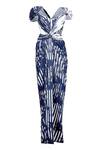 S&N By Shantnu Nikhil_Blue Polyester, Spandex Sweetheart Neck Stripe Print Draped Gown _Online_at_Aza_Fashions