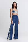 Buy_S&N by Shantnu Nikhil_Blue Denim Lycra Printed Abstract Flared Pant _at_Aza_Fashions