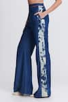 Buy_S&N by Shantnu Nikhil_Blue Denim Lycra Printed Abstract Flared Pant _Online_at_Aza_Fashions