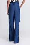 Shop_S&N by Shantnu Nikhil_Blue Denim Lycra Printed Abstract Flared Pant _Online_at_Aza_Fashions