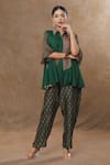 SHRADDHA RAMBHIA_Green Slub Silk Printed Floral Stripe Collar Shirt And Pant Set _at_Aza_Fashions