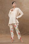 Buy_SHRADDHA RAMBHIA_Ivory Slub Silk Printed Floral Mandarin Collar Top And Pant Set _at_Aza_Fashions