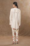 Shop_SHRADDHA RAMBHIA_Ivory Slub Silk Printed Floral Mandarin Collar Top And Pant Set _at_Aza_Fashions