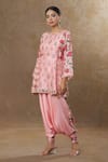 Buy_SHRADDHA RAMBHIA_Pink Slub Silk Printed Floral Round Kurta And Harem Pant Set _Online_at_Aza_Fashions