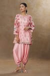 Shop_SHRADDHA RAMBHIA_Pink Slub Silk Printed Floral Round Kurta And Harem Pant Set _Online_at_Aza_Fashions