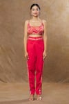 SHRADDHA RAMBHIA_Pink Wrinkle Satin Printed Floral And Abstract Cape Open Pant Set _Online_at_Aza_Fashions