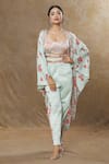 Buy_SHRADDHA RAMBHIA_Blue Wrinkle Satin Printed Bloom And Abstract Cape Open Pant Set _at_Aza_Fashions