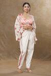 Buy_SHRADDHA RAMBHIA_Ivory Wrinkle Satin Printed Blossom And Abstract Cape Pant Set _at_Aza_Fashions