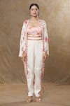 Buy_SHRADDHA RAMBHIA_Ivory Wrinkle Satin Printed Blossom And Abstract Cape Pant Set _Online_at_Aza_Fashions