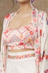 Shop_SHRADDHA RAMBHIA_Ivory Wrinkle Satin Printed Blossom And Abstract Cape Pant Set _Online_at_Aza_Fashions