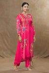 Buy_SHRADDHA RAMBHIA_Pink Wrinkle Satin Printed Geometric And Floral High-low Top & Pant Set _Online_at_Aza_Fashions