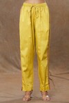 SHRADDHA RAMBHIA_Yellow Wrinkle Satin Printed Geometric And Floral High-low Top & Pant Set _at_Aza_Fashions