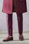 Tarun Tahiliani_Wine Suiting Fabric Embroidered Silk Thread Tonal Sherwani Set _Online_at_Aza_Fashions