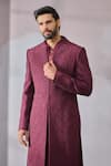 Buy_Tarun Tahiliani_Wine Suiting Fabric Embroidered Silk Thread Tonal Sherwani Set _Online_at_Aza_Fashions