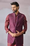 Shop_Tarun Tahiliani_Wine 60 Gram Georgette Embroidered Sequins Panelled Tonal Waistcoat _Online_at_Aza_Fashions