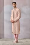 Buy_Tarun Tahiliani_Pink Georgette Embroidered Chikankari Sherwani Kurta Set _at_Aza_Fashions