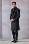 Buy_Tarun Tahiliani_Black Linen Embroidered Kantha Stitch Draped Sherwani And Kurta Set _Online_at_Aza_Fashions