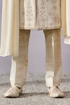 Tarun Tahiliani_Cream Raw Silk Embroidered Floral Sherwani Set _Online_at_Aza_Fashions