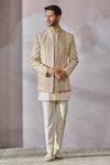 Buy_Tarun Tahiliani_Ivory Raw Silk Embroidered Floral Bandhgala Trouser Set _at_Aza_Fashions